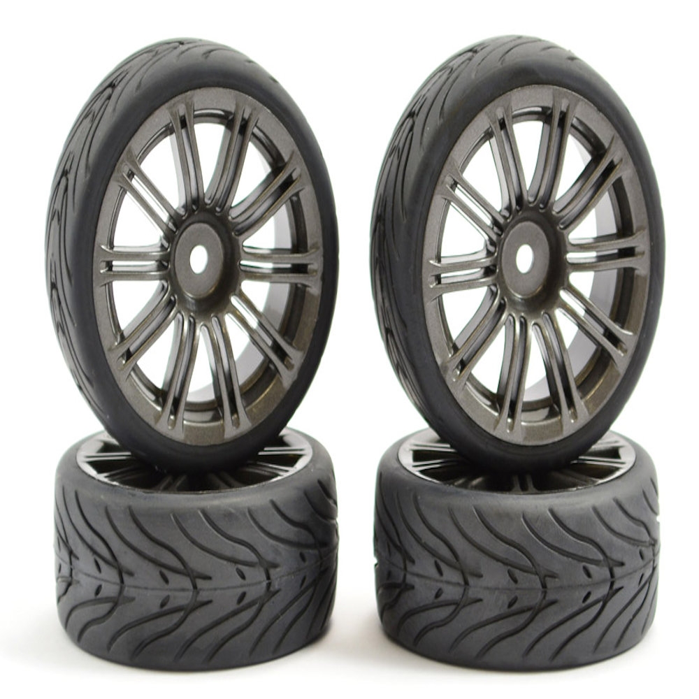 fastrax 1/10th scale street wheel & tyre 20 spoke gun metal (4)