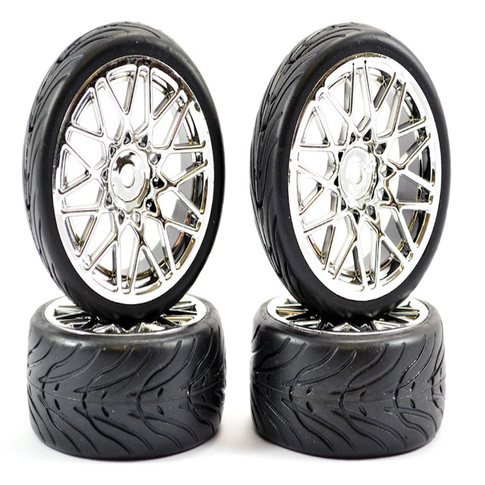 fastrax 1/10th scale street wheel & tyre star spoke chrome (4) 