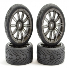 fastrax 1/10th scale street wheel & tyre 20 spoke gun metal (4)
