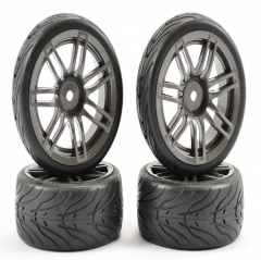 fastrax 1/10th scale street wheel & tyre 14 spoke gun metal (4)